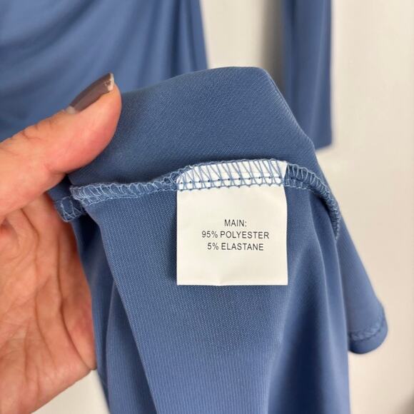 Zack Tall High Leg Slit Dress Asymmetrical Deep V Light Blue Wedding Guest 8 - Picture 11 of 11